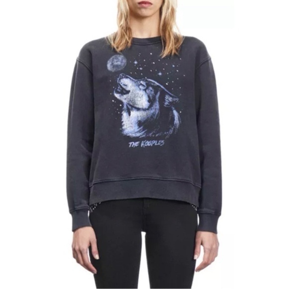 The Kooples Paris Wolf Serigraphy Crewneck washed black sweatshirt Women’s S
